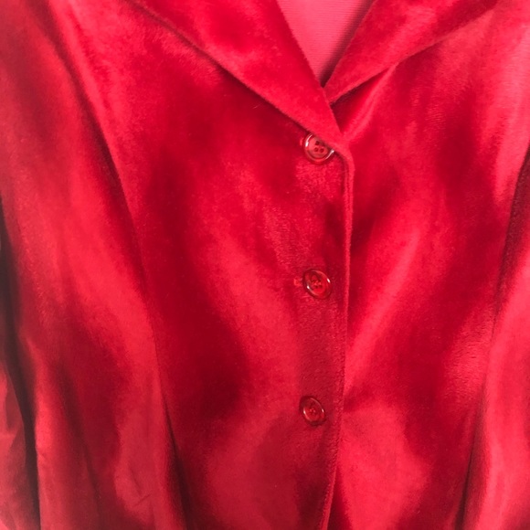 VINTAGE Red Y2K Faux Velvet Wavy Pattern Long Coat M - Picture 7 of 11